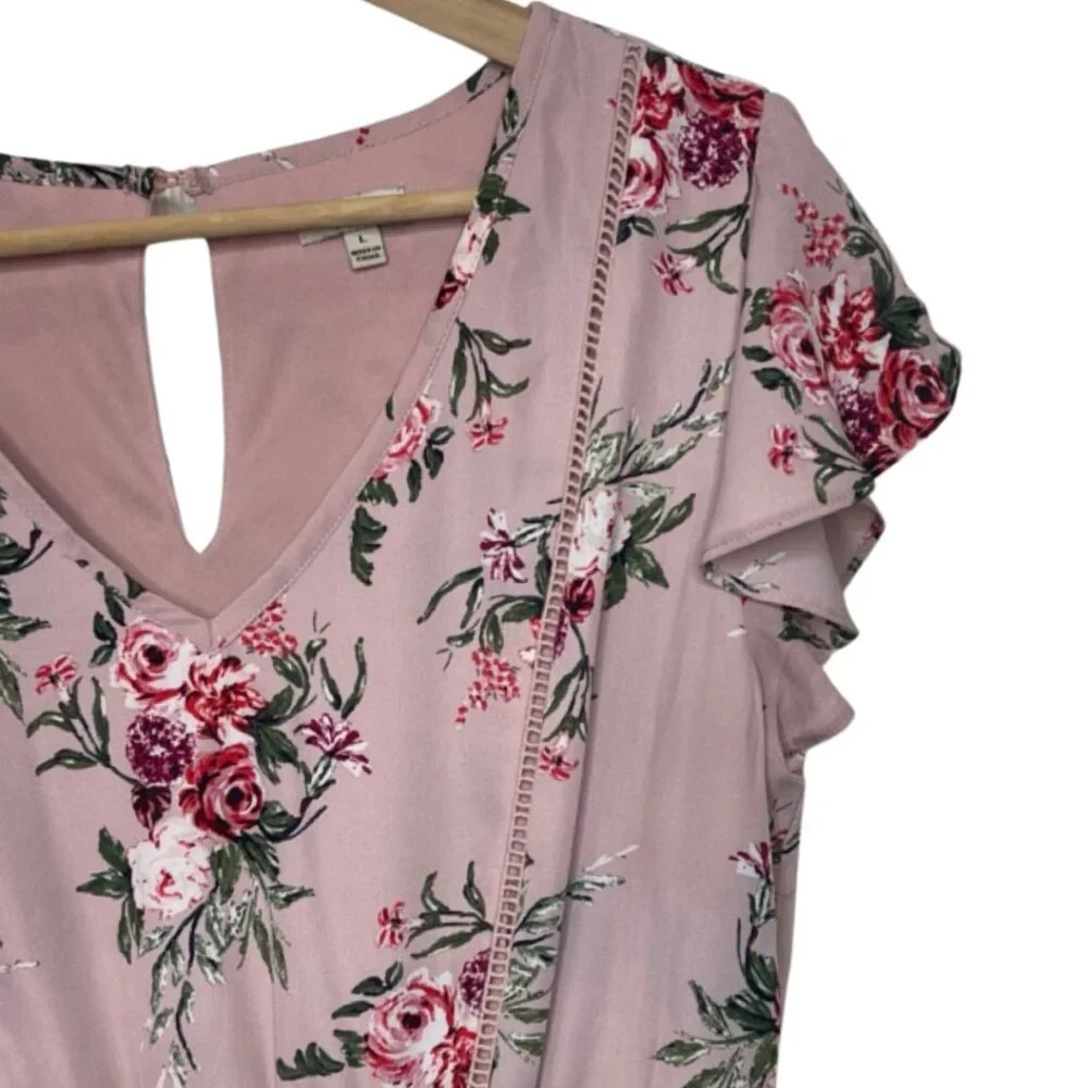 LILY STAR | Women's Pink Floral Short Sleeve Mini Dress | Size L - Picture 4 of 12